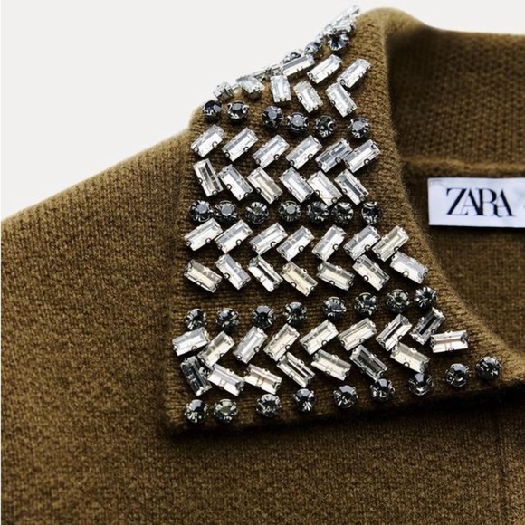 Zara ZW Collection 100% Wool Jewel Collar Cardigan Size XL - Picture 8 of 16